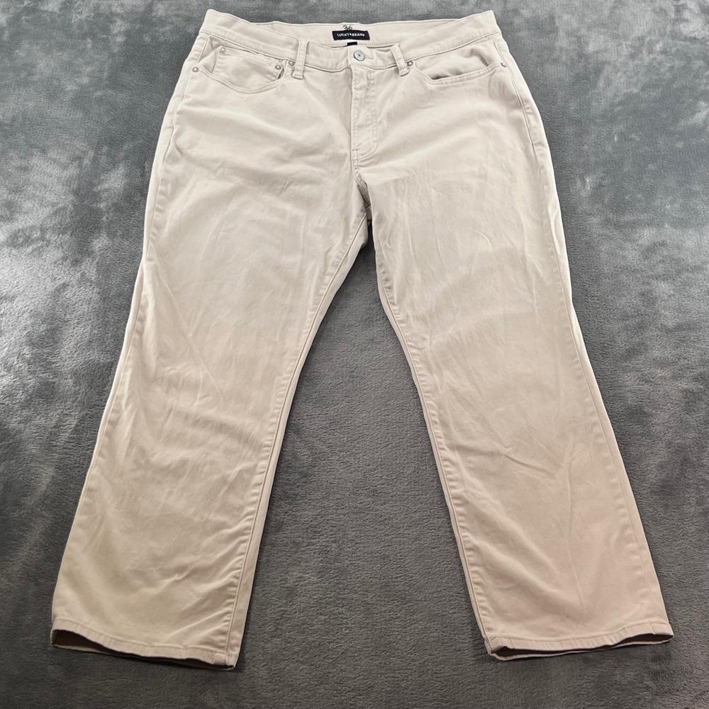 Lucky Brand 223 Straight Mens Khaki Tan Twill Pants 36x30 Casual Chino Trousers